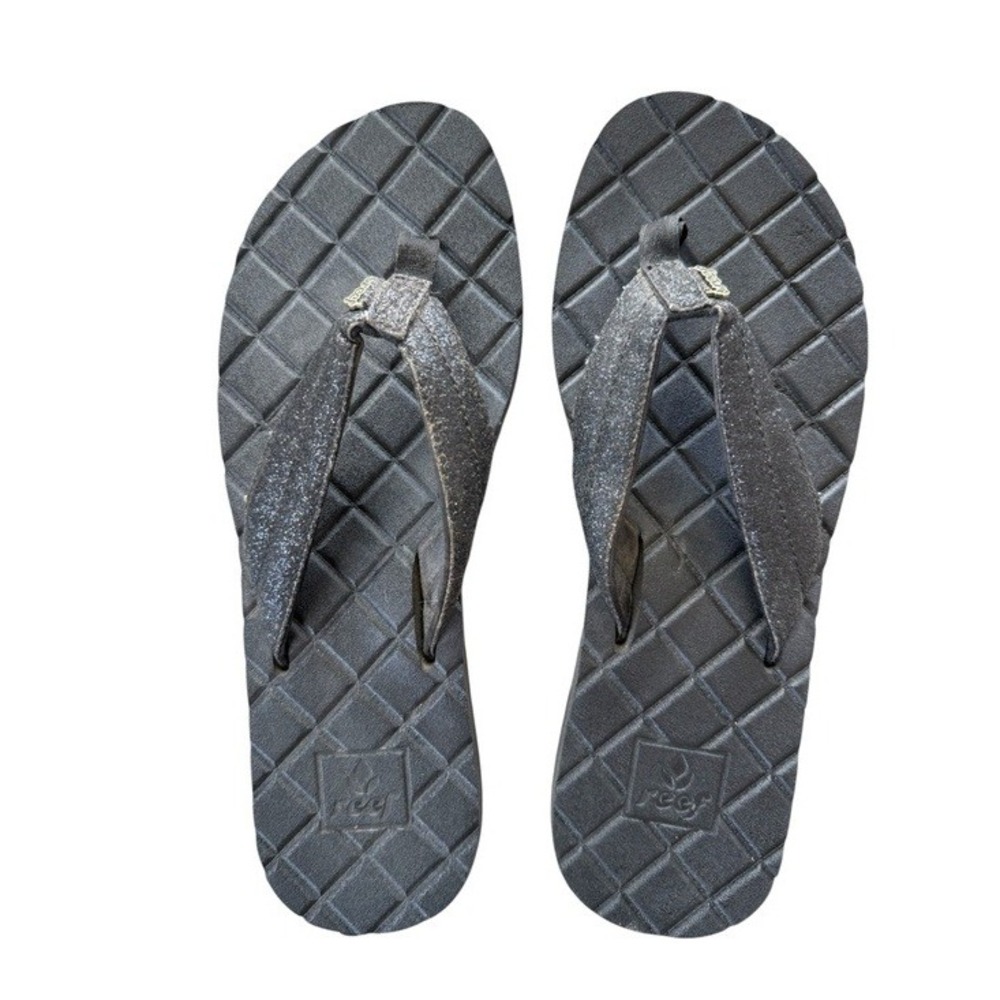 Reef Womens Black Glitter Quilted Footbed Flip Flop Sandals Size 9 - Picture 1 of 5